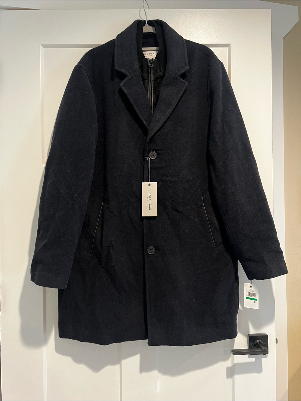 NWT Cole Haan Men's Navy/Black Wool Blend Overcoat